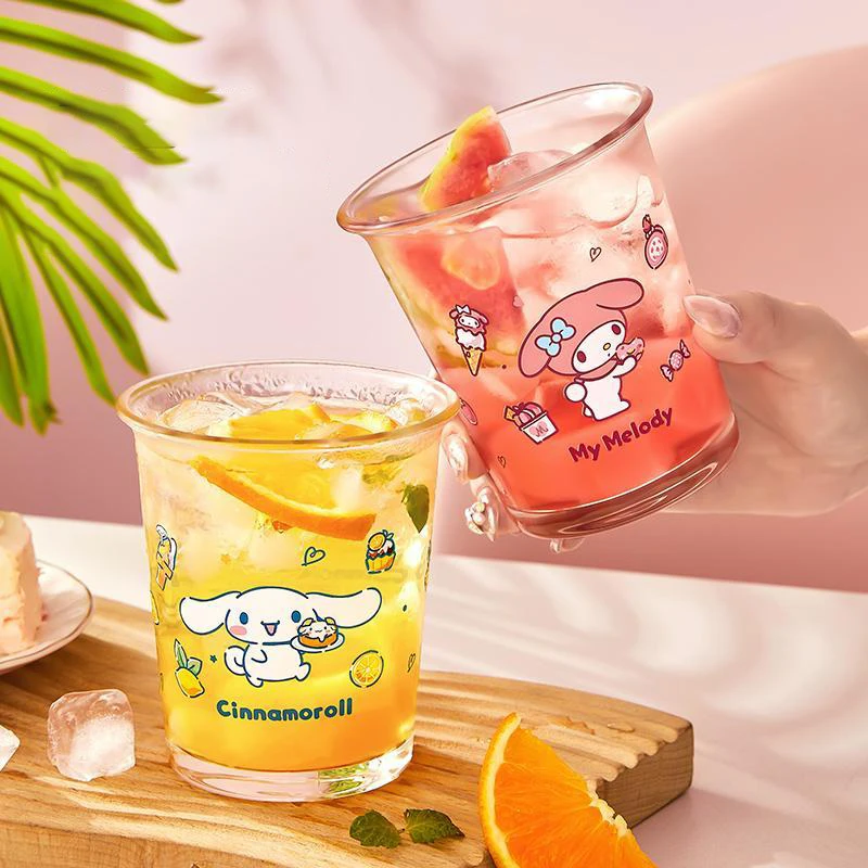 Sanrio Kawaii Hello Kitty My Melody Cinnamoroll Glass Cup Cartoon Breakfast Juice Milk Drink Cup Office Drinking Water Cup Gift