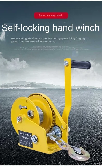 1200 Pounds 30m Wirerope Hand Operated Winch Small Portable Winch