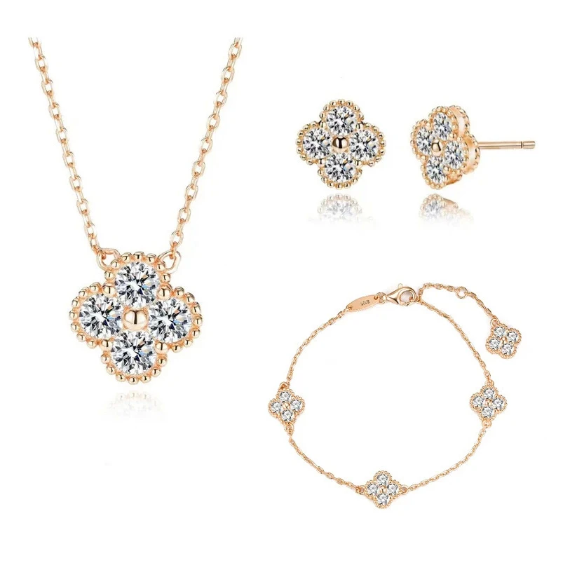 Full Moissanite Eecklace Bracelet Earring Set Laboratory Diamond Rings jewelry 18K Gold Plated S925 Silver GRA Certificate jewelry set silver jewelry silver jewelry set