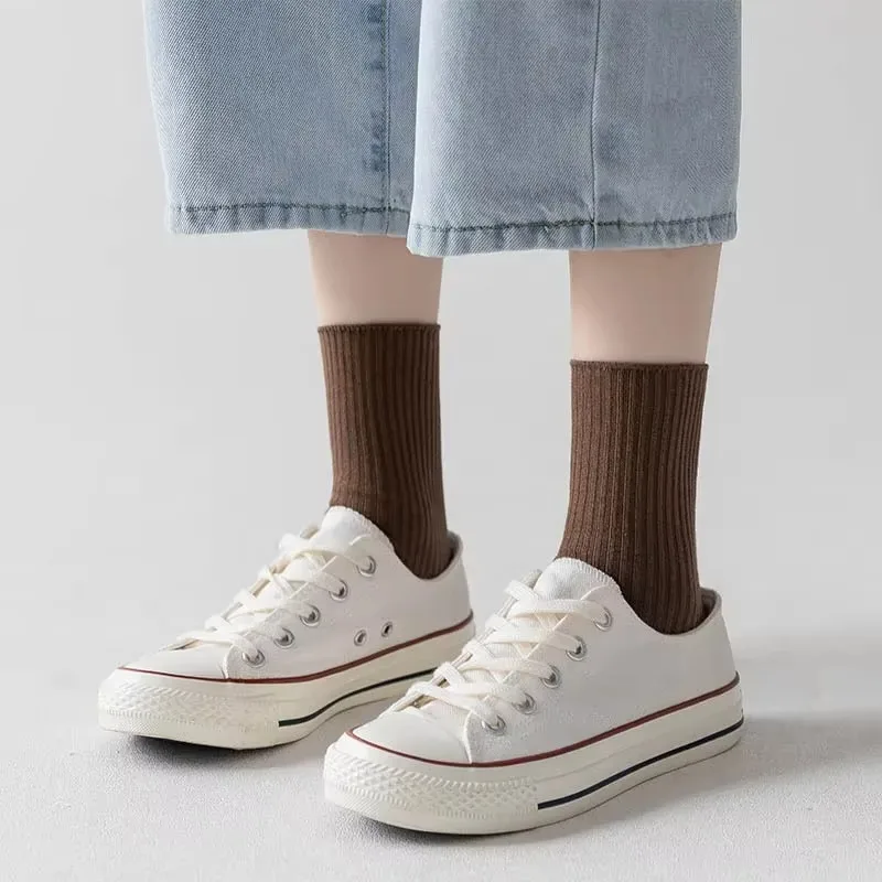 Womens socks 10/5 Pairs Solid Color Women's Mid Length Socks Leisure Spring Autumn Simplicity Stripe Soft Breathable Women's Soc