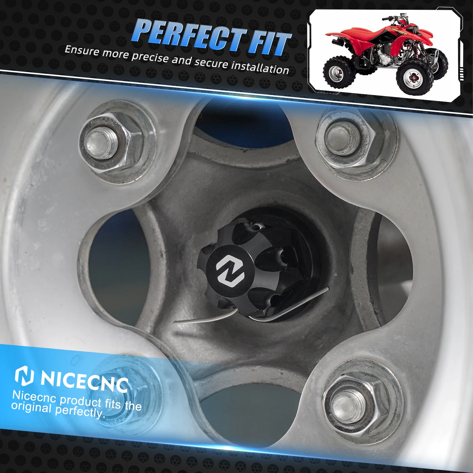 4 Stück Radachsmuttern Abdeckungen Kappe für Honda TRX250X 2009–2023 TRX300X 2009 TRX400X 2009–2014 TRX450R 2006–2009 TRX450ER 2006–2014 – Detail 10