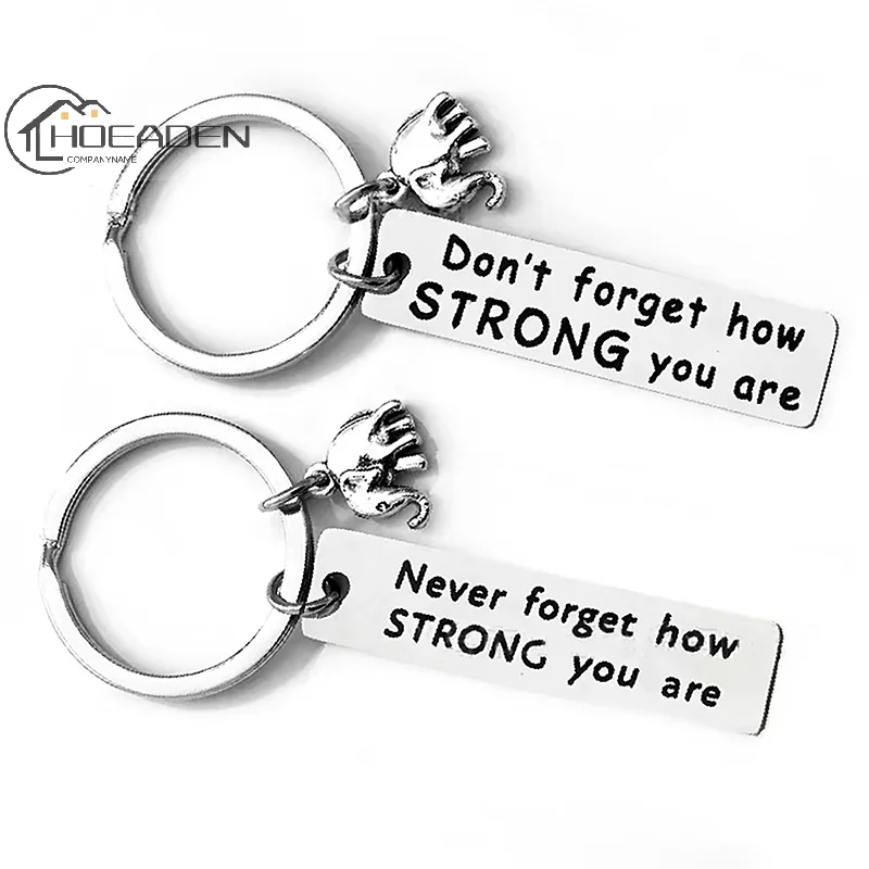 

Don't Forget How Strong You Are Metal Women Man KeyChain Bags Key Ring Chain For Pants Kids Elephant Pendant Key Holder Fashion