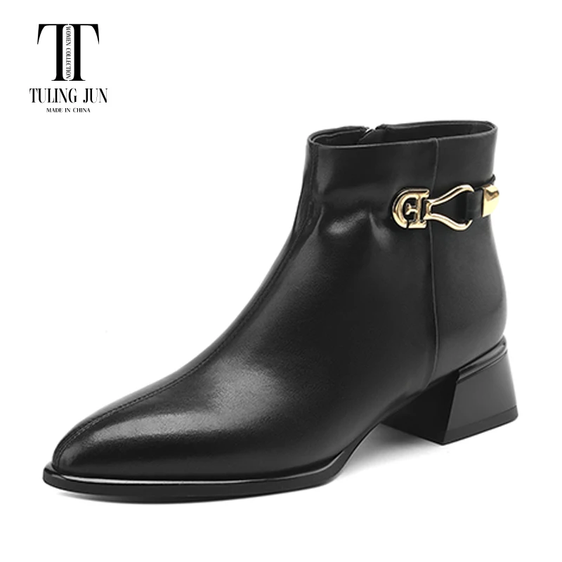 

TULING JUN 2023 New Autumn Winter Soft Soles Women's Boots Pointed Toe Medium Heel Simplicity Retro Comfort Shoes For Women L