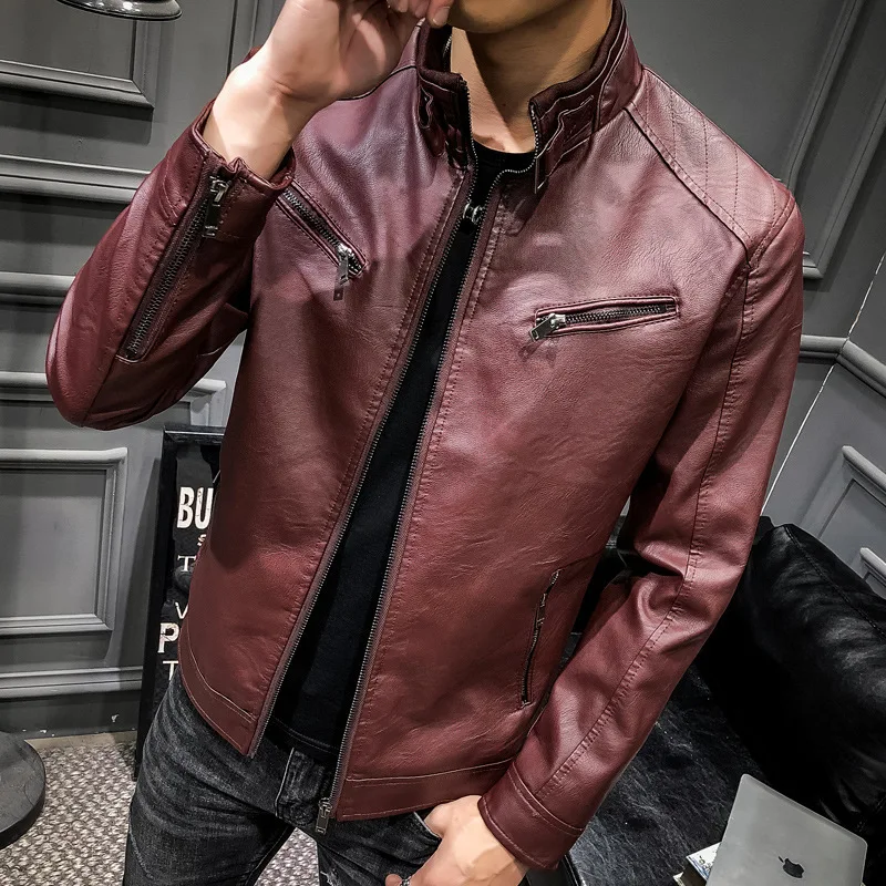 Spring Leather Jacket Men 2024 Version Trendy and Handsome Youth High-end Leather Jacket Men Spring and Autumn Men