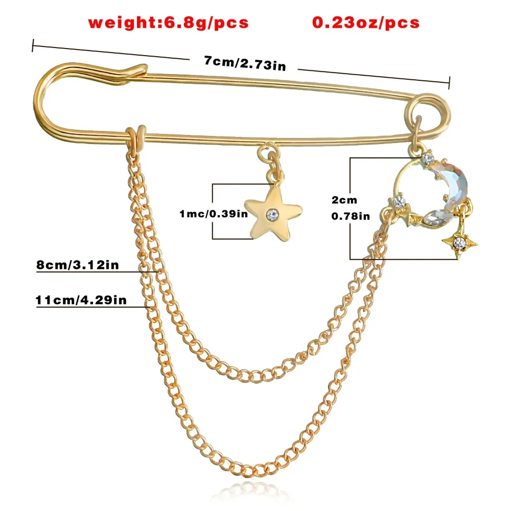 Cross Border Jewelry Retro Diamond Star Crescent Flow Su Xiaoxiang Brooch Clothing Pendant Pin Women Accessories