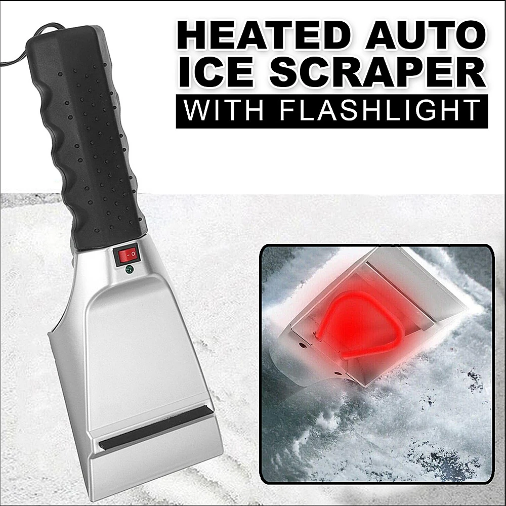 12V Winter Electric Heater Car Ice Scraper Windshield Glass Snow Shovel Removal Defrost Cleaning Tool Heat Snow Scraper