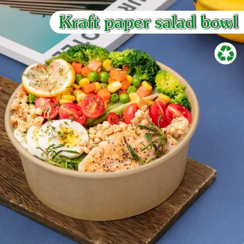 10-Pack Kraft Paper Salad Bowls with Lids Biodegradable Disposable Tableware for Meal P... - SKU KPSB2151 - UGI Packaging
