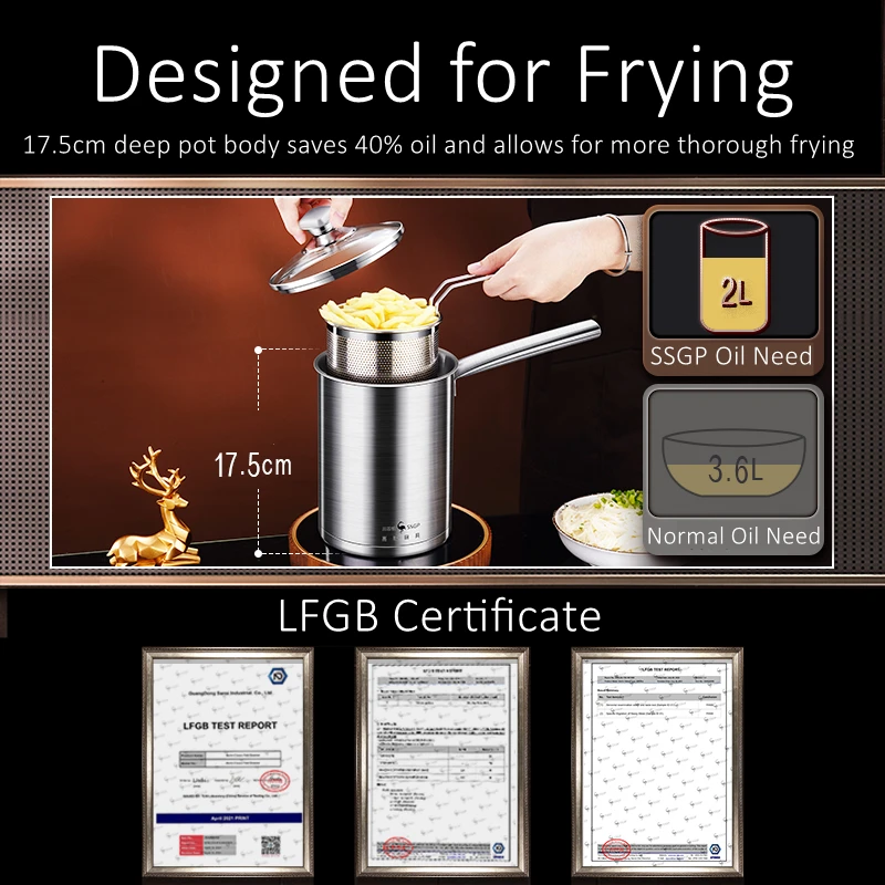 LFGB Certificate 316 Stainless Steel Deep Frying Pot 17.5cm Height Potato Chip Fried Chicken Maker Oil Saving Cooking Tool deep frying pot