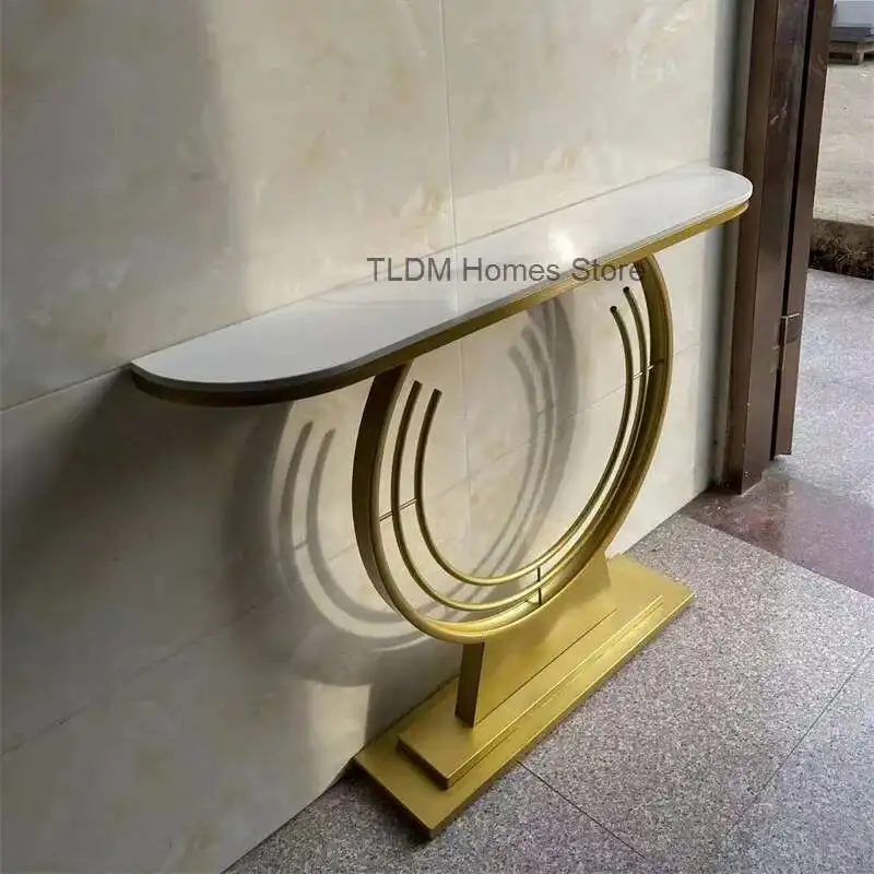 European luxury porch table living room furniture iron leisure sofa tables entry porch slate semicircle console tables A