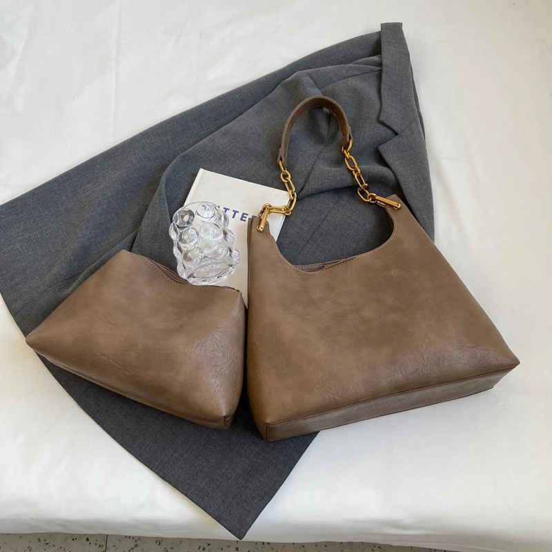 Schwarze 2-teilige Tragetasche für Damen, hohe Kapazität, Verbundtasche, Vintage-Pu-Lederhandtasche, Kaffee-Pendler-Unterarm-Umhängetasche, Khaki – Detail 21
