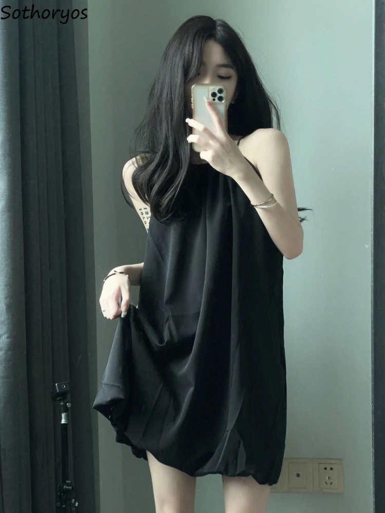

Black Spaghetti Strap Nightgowns for Women Summer Sleepwear Home Sexy Lovely Girlish Simple Mini Nightdress Korean Fashion Mujer