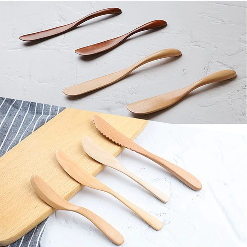 

Creative Wooden Spatula Butter Jam Knife Western-Style Food Grade Wood Solid Color Long Bing Wooden Table Knife