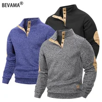 Pull décontracté pour hommes, col montant boutonné, manteaux Polo Henley, manches longues, col montant, sweat-shirt pour le Sport, printemps automne 1