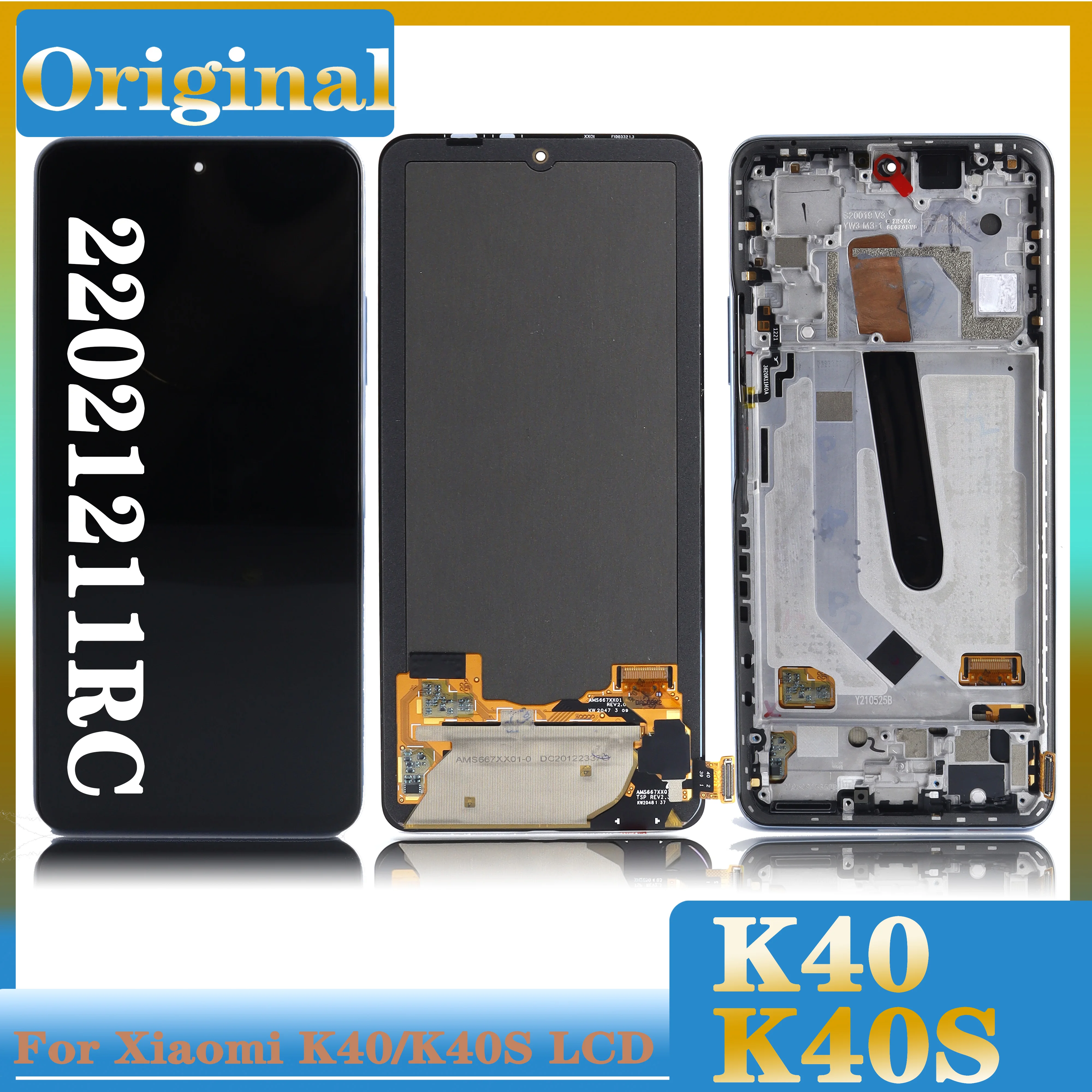 

Original AMOLED For Xiaomi Redmi K40S K40 LCD 22021211RC Display Touch Screen Digitizer With Frame For Redmi K40 LCD 6.67'