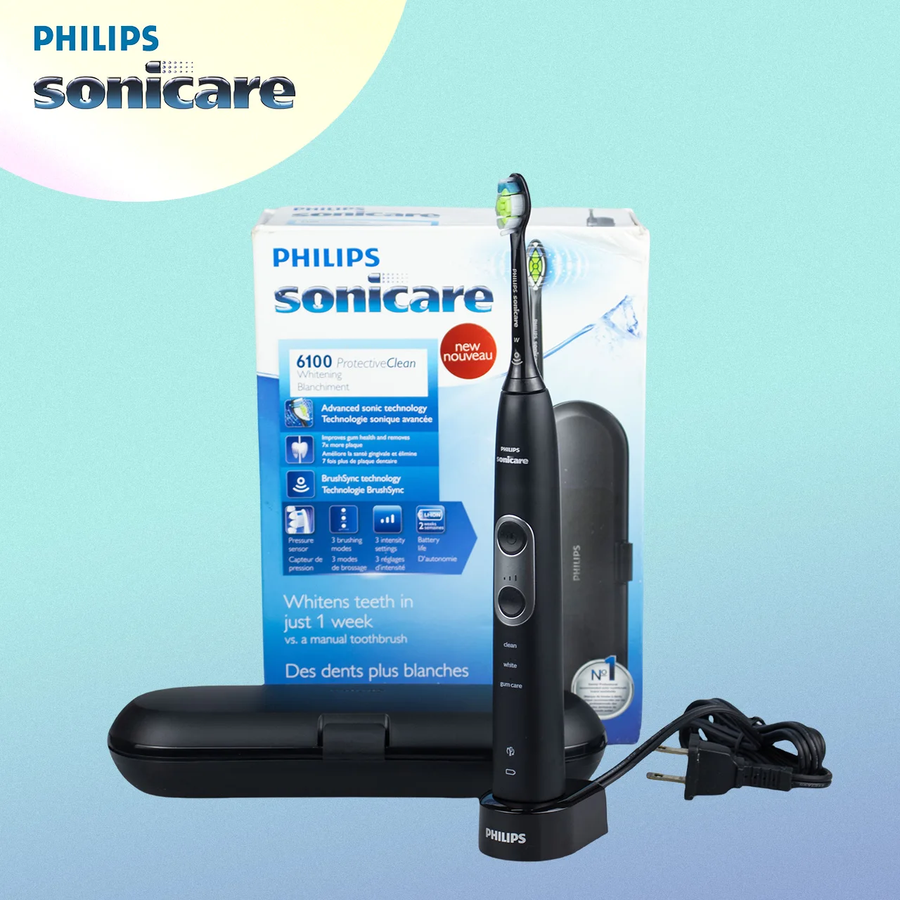 

Перезаряжаемая электрическая зубная щетка Philips Sonicare 6100 HX6870, Черная