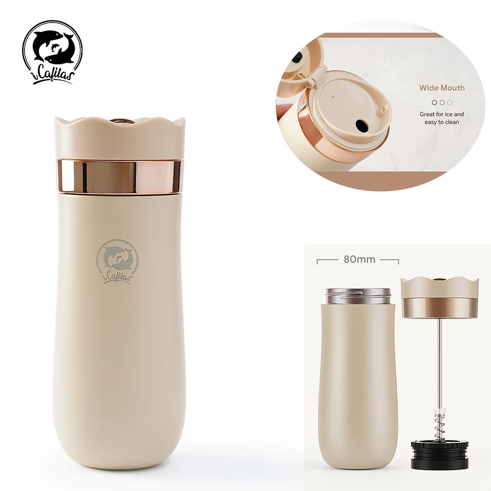 

i Cafilas 350ml Portable French Press 12oz Coffee Maker Vacuum Insulated Coffee Mug Hot Cold Brew Coffee Press Stainless Steel