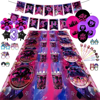 Saja Boys Birthday Decorations Kpop Demon Hunter Saja Boys Birthday Theme Party Ballon Tableware Plates Cups Napkins For Kids