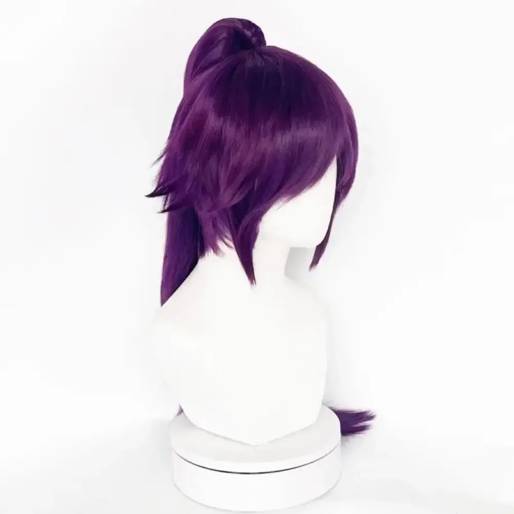 Parrucche Cosplay Shihouin Yoruichi in Fibra Sintetica Resistente alle Alte Temperature, Viola Misto, Lunghe con Coda a Cipolla - immagine 2