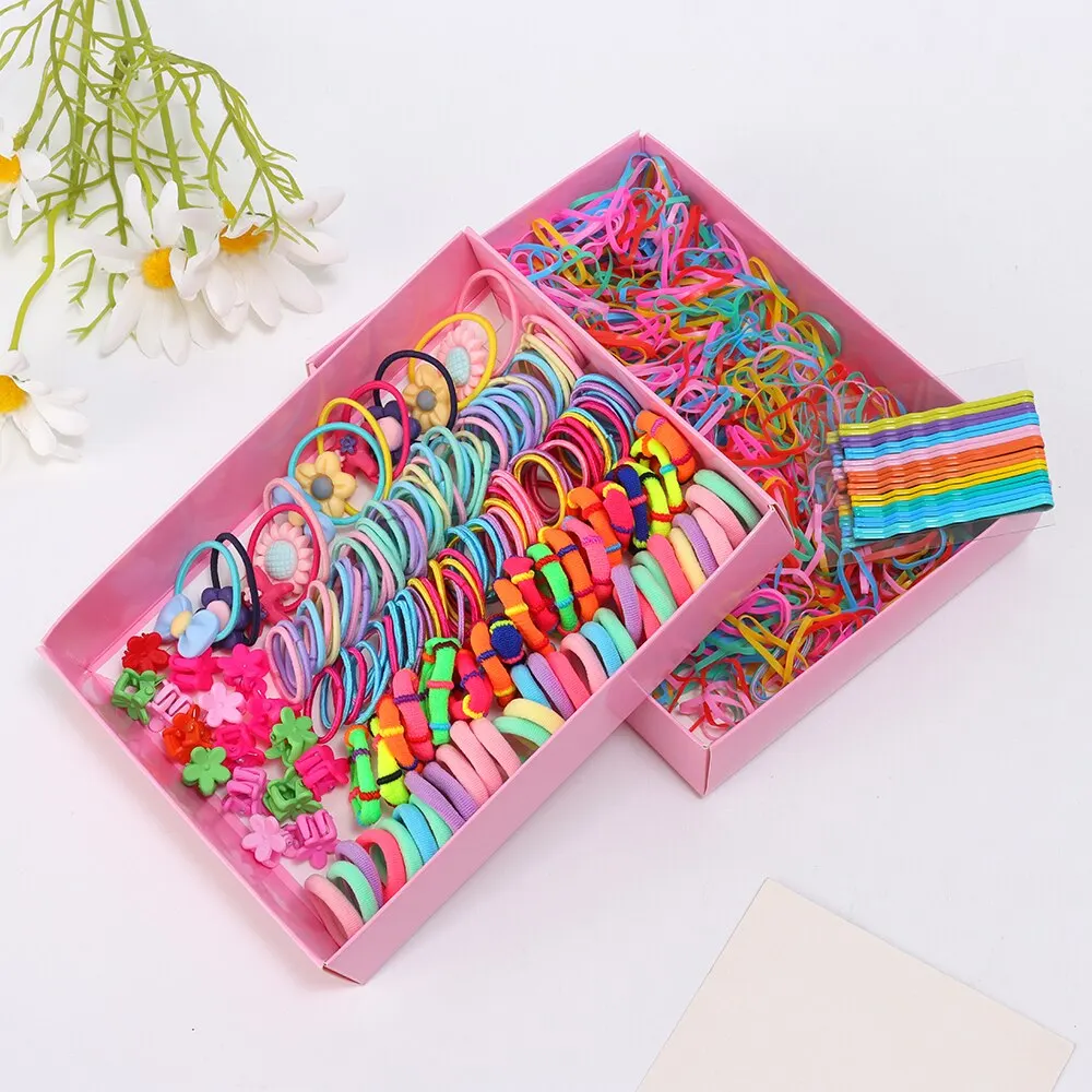 1100PCS Girls Hair Accessories Kit, Kids Styling Play Set with Hair Bands Clips Ties, DIY Hairstyle Doll Toy Gift