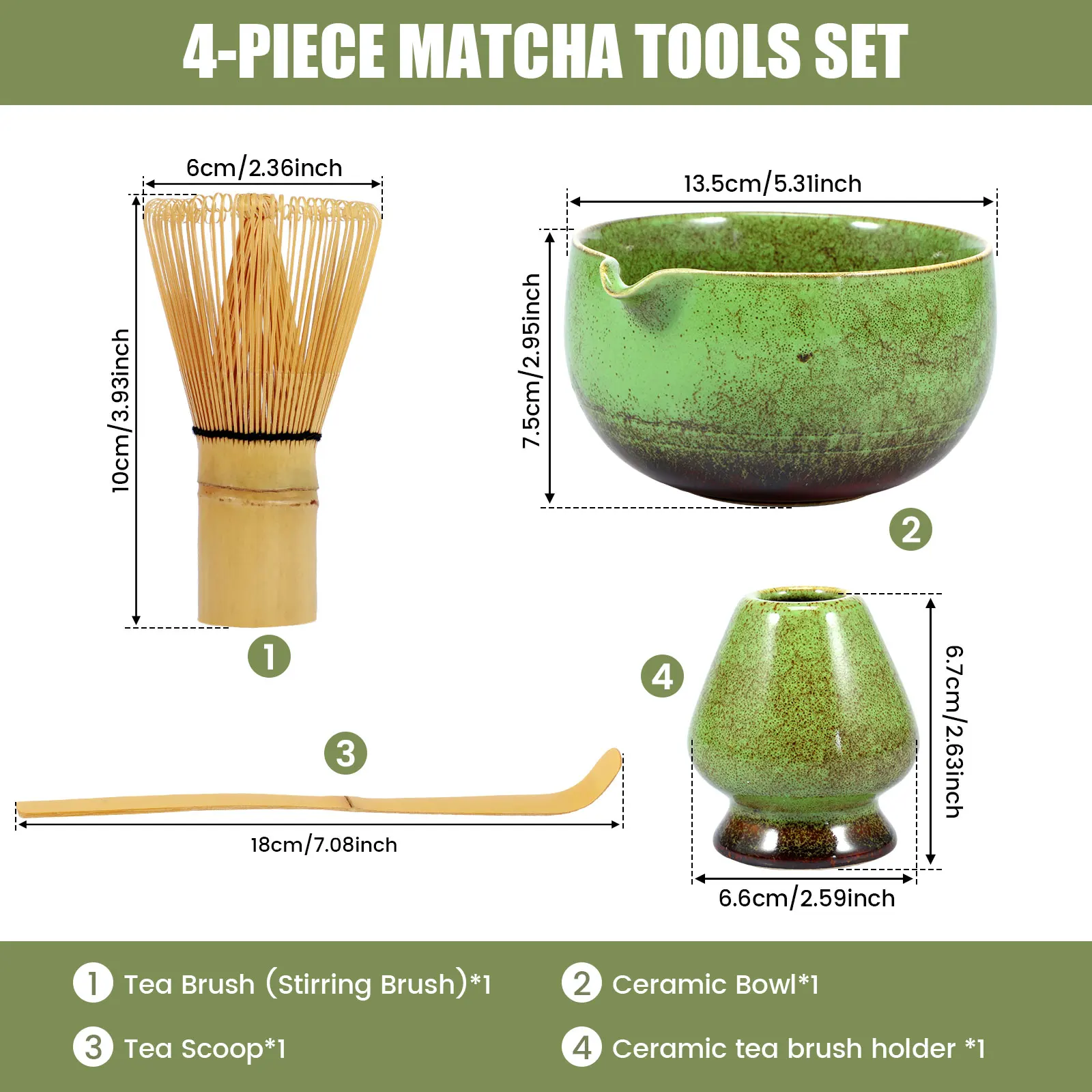 4Pcs Matcha Whisk Set Elegant Japanese Matcha Tea Set Reusable Matcha Making Kit with 500ml Ceramic Matcha Bowl Matcha Whisk