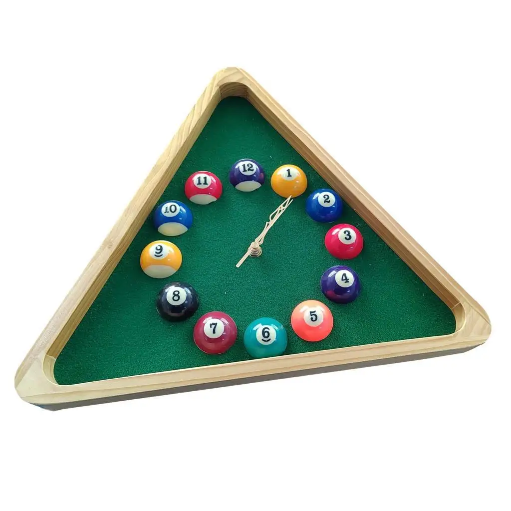 Billiards Theme Wall Clock Wood Frame Room Decoration Battery Powered for Kitchen Office Easily Install Durable Multifunctional