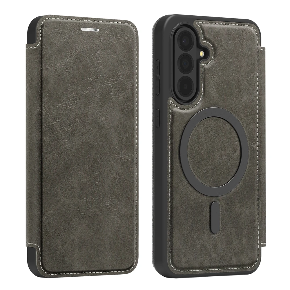 Enhanced Wireless Charging Leather Flip Case with Card Pockets and Magnetic Closure