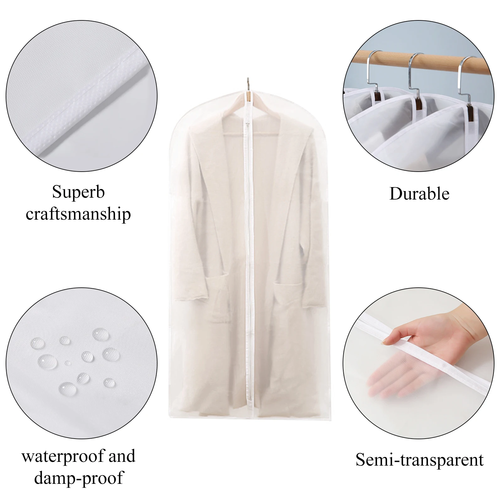 Clothes Dust Cover 2 Pieces Enlarged Thickened Suit Dress Bags Waterproof White Edge Household Hanging Clothes Bag