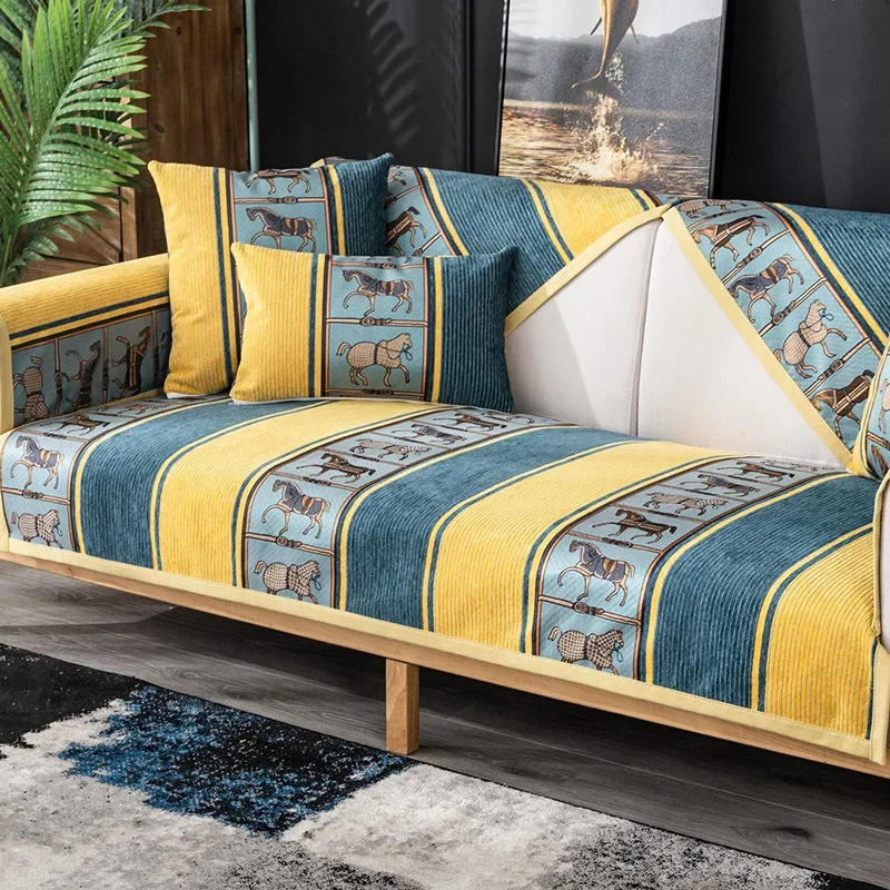 Living Room Sofa Cover Cotton Couch Covers Jacquard Sofa Cushion Four Seasons Sofa Towe L-shaped Couchs Cover Protection Set