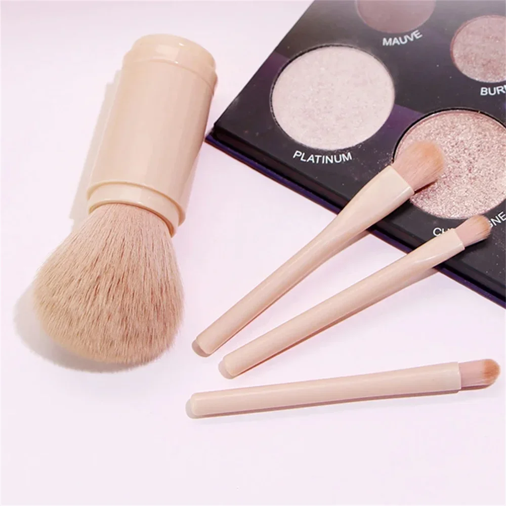4in1 Travel Makeup Brushes Set Retractable Kabuki Brush and 3 Small Brushes For Eye With Soft Small Portable For Touchup