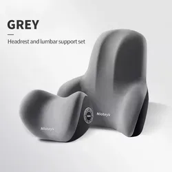 Ergonomic Car Seat Neck and Lumbar Support Cushion - Black Pillow for Enhanced Comfort (Gray Set)