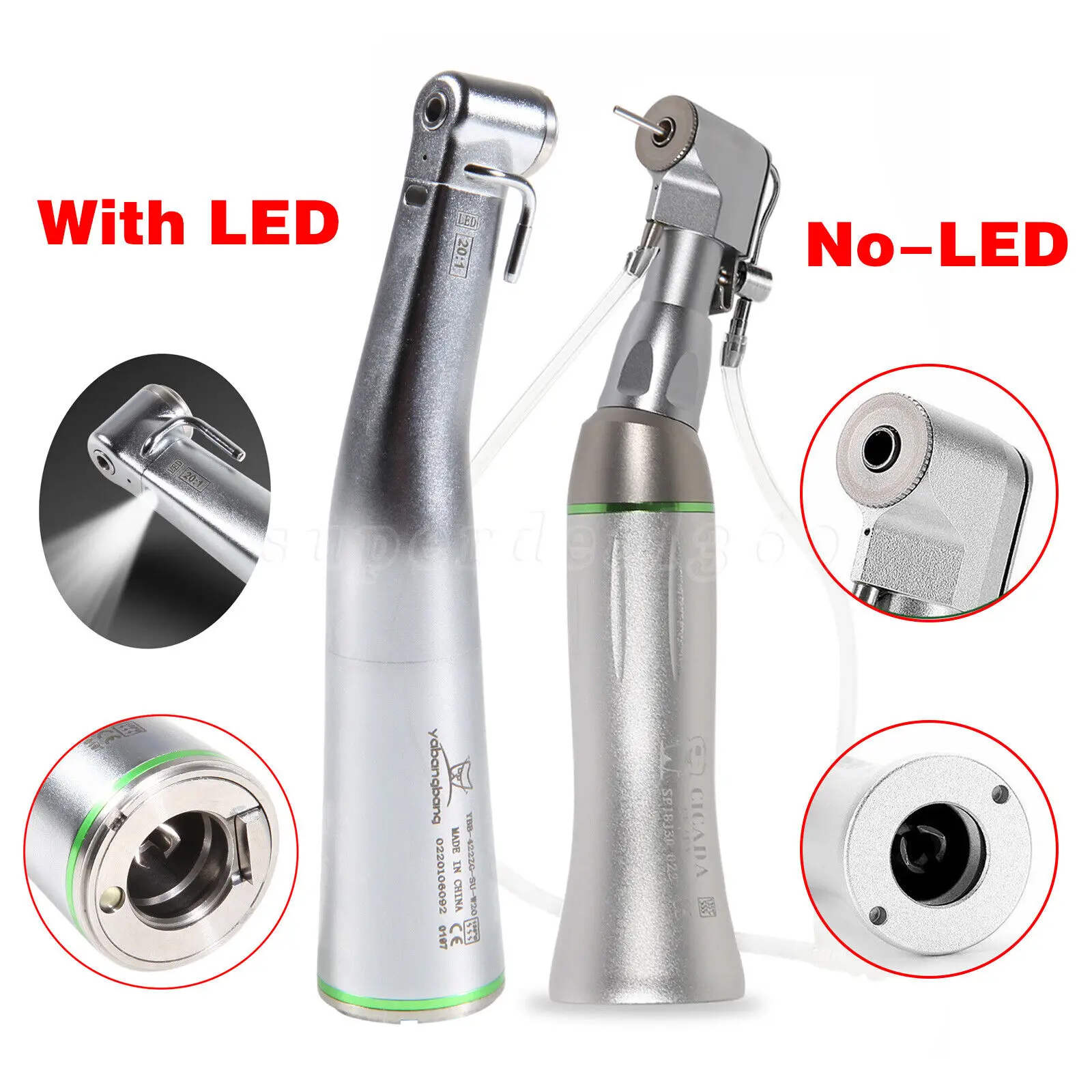 

Dental Implant 20:1 Reduction Low Speed Contra Angle Handpiece Fiber Optic LED Push Button/No Led Latch Type Fit NSK Kavo