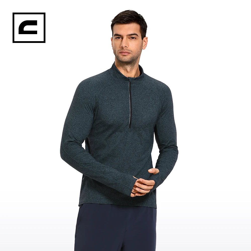 

CRZ YOGA Autumn Winter Men's Half Zip Pullover Polo Shirts Long Sleeve T-shirts Slim Fit Lightweight Workout Tees with Pocket
