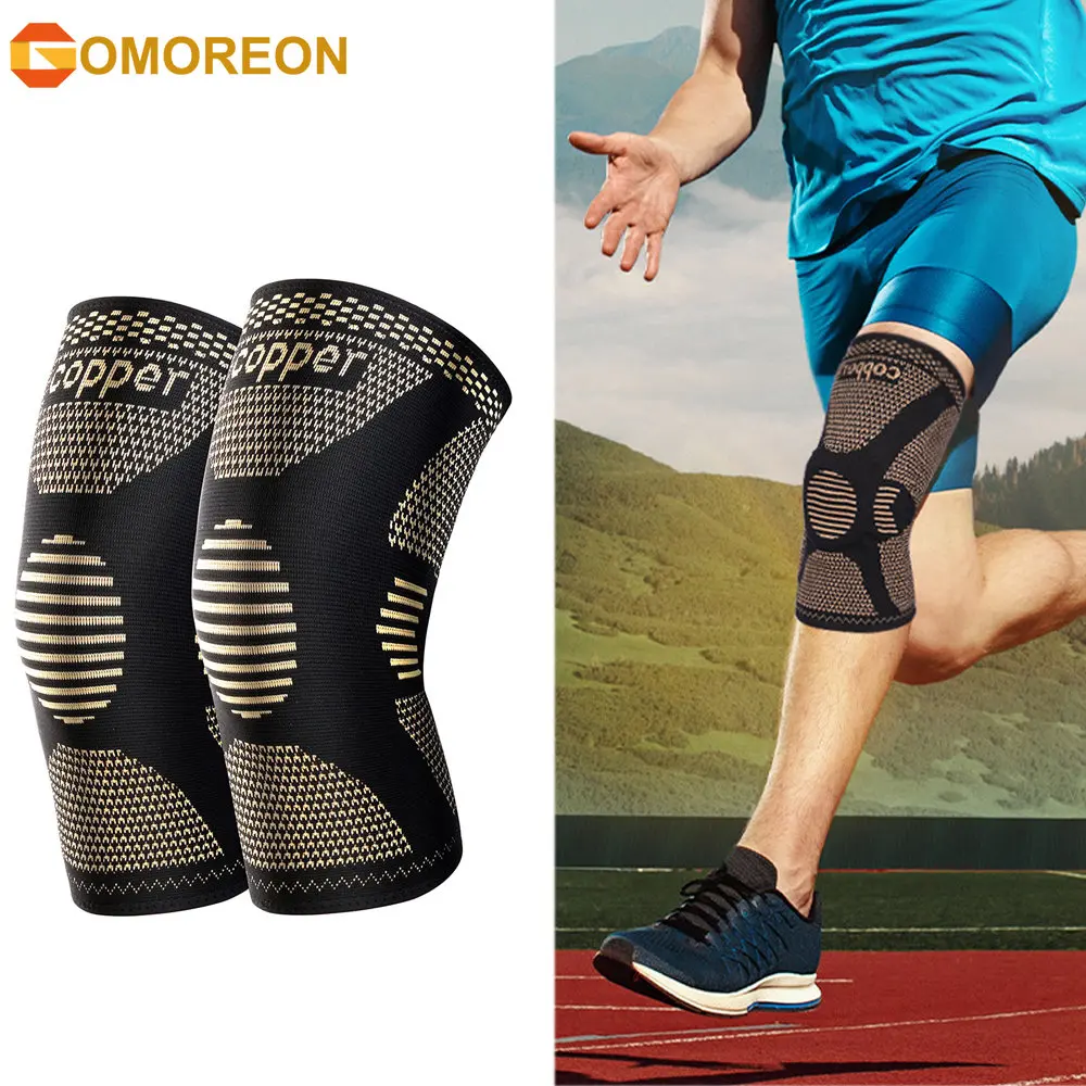 1Pair Copper Knee Brace, Knee Compression Sleeves Support for Men & Women-Pads for Running, Meniscus Tear, ACL, Arthritis