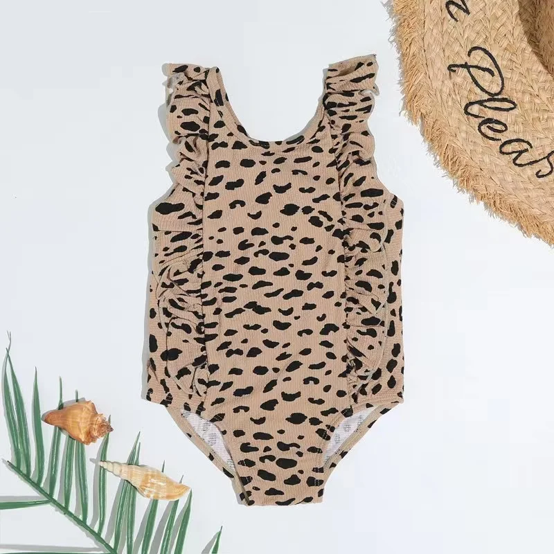 Leopard Print Swimsuit for Infants, Baby Swimming Wear, Fashion Suits