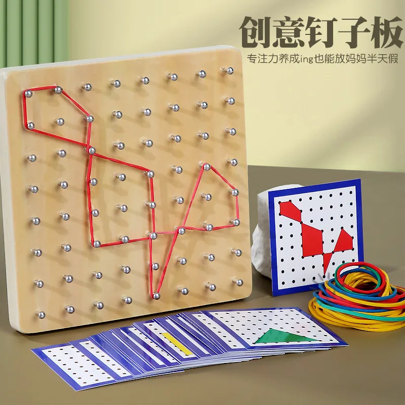 

Wooden Early Education Teaching Aids Math Nail Board Geometry Creative Rubber Band Nail Board Kindergarten Montessori Teaching