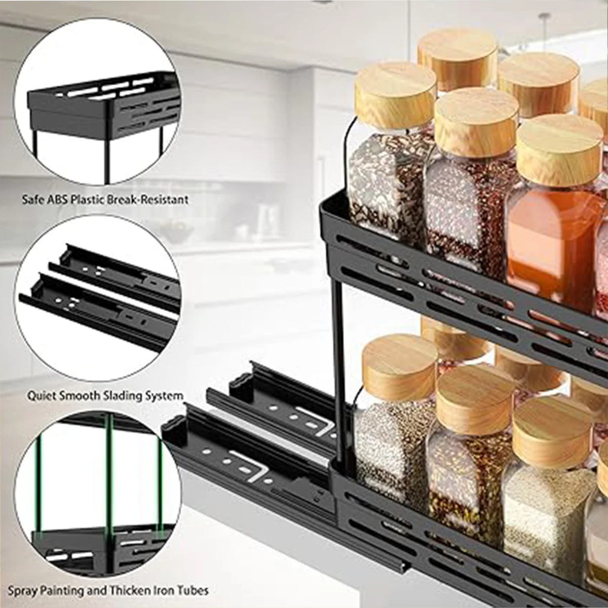 WORTHBUY Double Layer Seasoning Storage Rack Cabinet Spice Rack Pull-out Kitchen Storage Multifunctional Organizer Shelf
