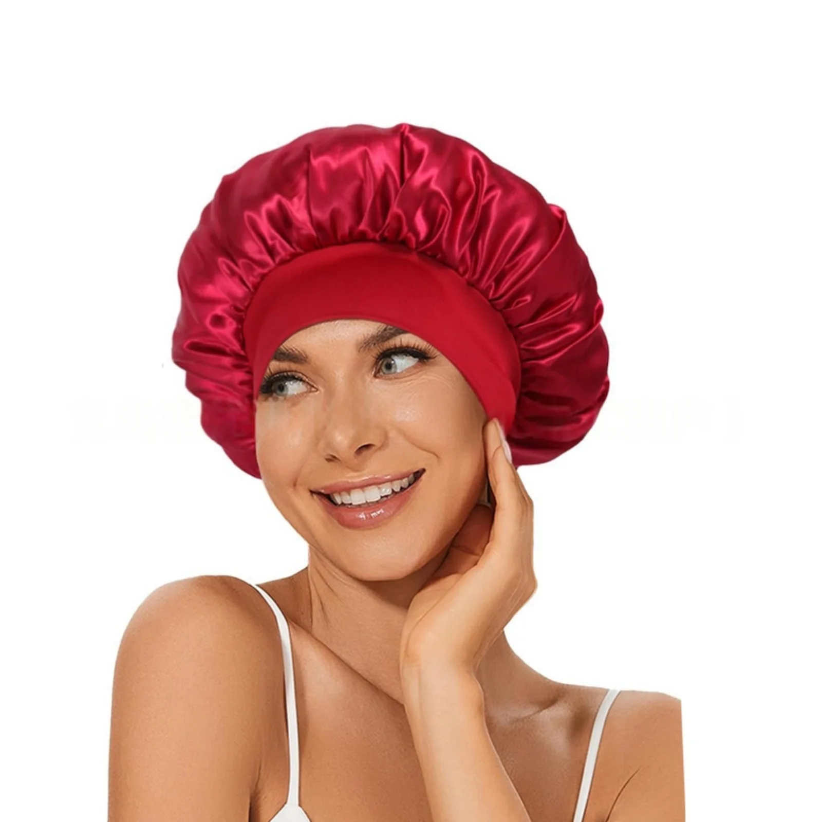 1PC Elastic Wide - Band Satin Bonnet, Women's Hair Care Cap, Multiple Color Options, Perfect for Bathing & Sleeping