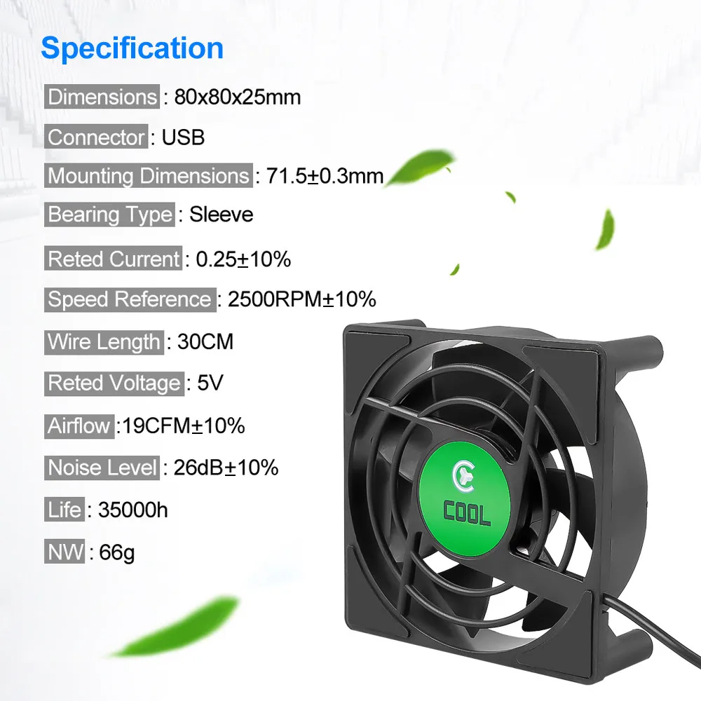 Mini Ventilador para tv Box Pequeno Ventilador de Refrigeração tv Box Radiator Conjunto Top Box Lâminas Cabo 30cm dc 5v Usb 80x80x25 mm - Imagem 6