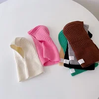 Knitted Baby Hat Hooded Scarf Warm Solid Color One Piece Scarf Winter Kids Toddler Boys Girls Hats 5