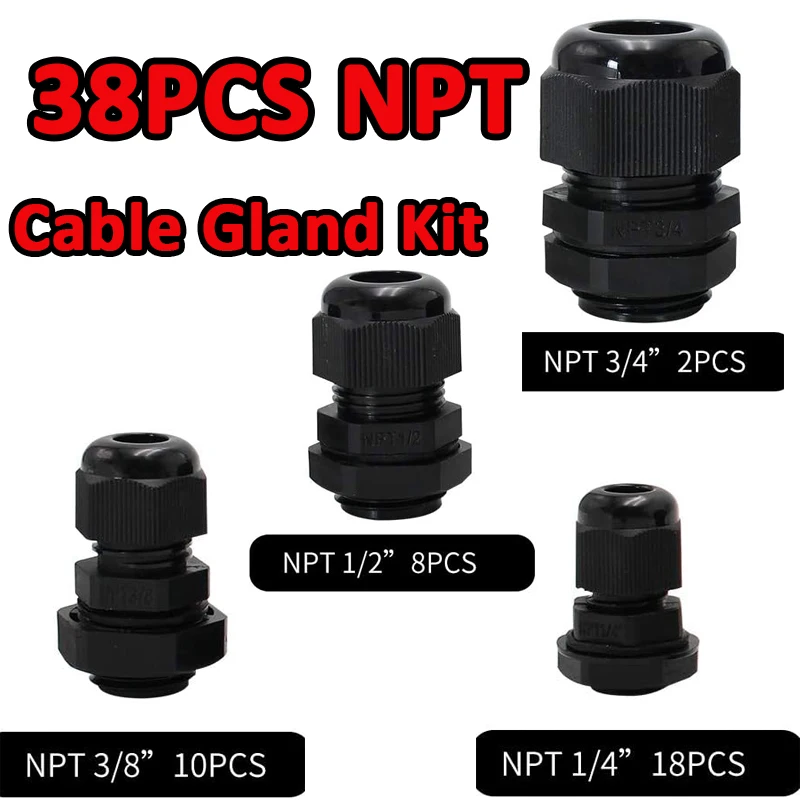 IP68 Waterproof Nylon Cable Gland Adjustable Nylon Plastic Strain Relief Cord Connectors 1/4&rdquo; 3/8&rdquo; 1/2&rdquo; 3/4&rdquo; Cord Management
