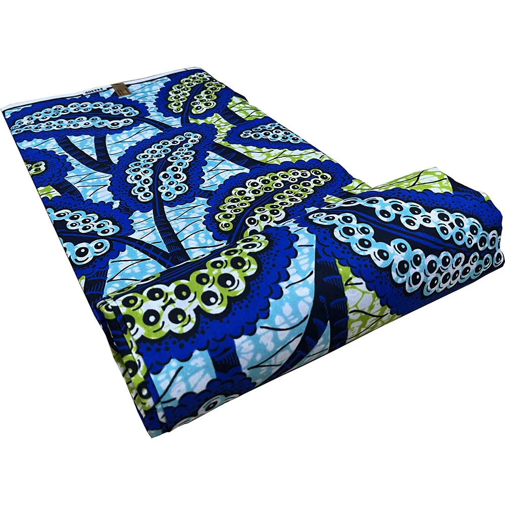 New African Batik Print Fabric Ankara Batik Print Polyester Sewing Material 6 Yards