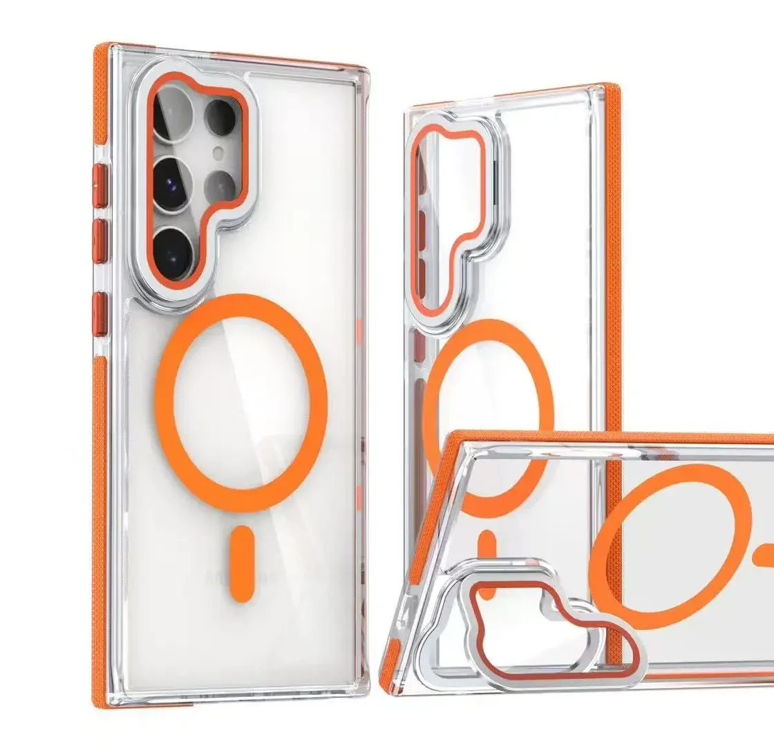 Luxury Magnetic Shockproof Clear Phone Case with MagSafe Wireless Charge Lens Holder