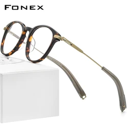 FONEX Acetate Titanium Eyeglasses Frame Men 2022 New Retro Vintage Round Prescription Glasses Optical Spectacles Eyewear F85704