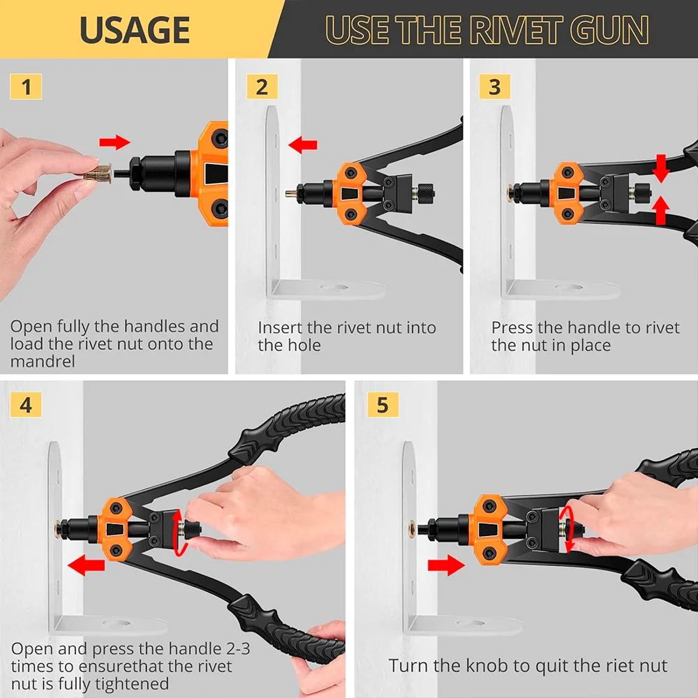 Manual Rivet Nut Gun Home DIY Nut Riveting Tools M3 M4 M5 M6 M8 M10 Double Handle Cordless Riveting Machine