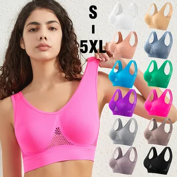 Women's Plus Size Breathable Mesh Sports Bra Ladies Seamless Non-wire Underwear No Pads Ribbed Crop Top Sexy Lingerie S-5XL 1