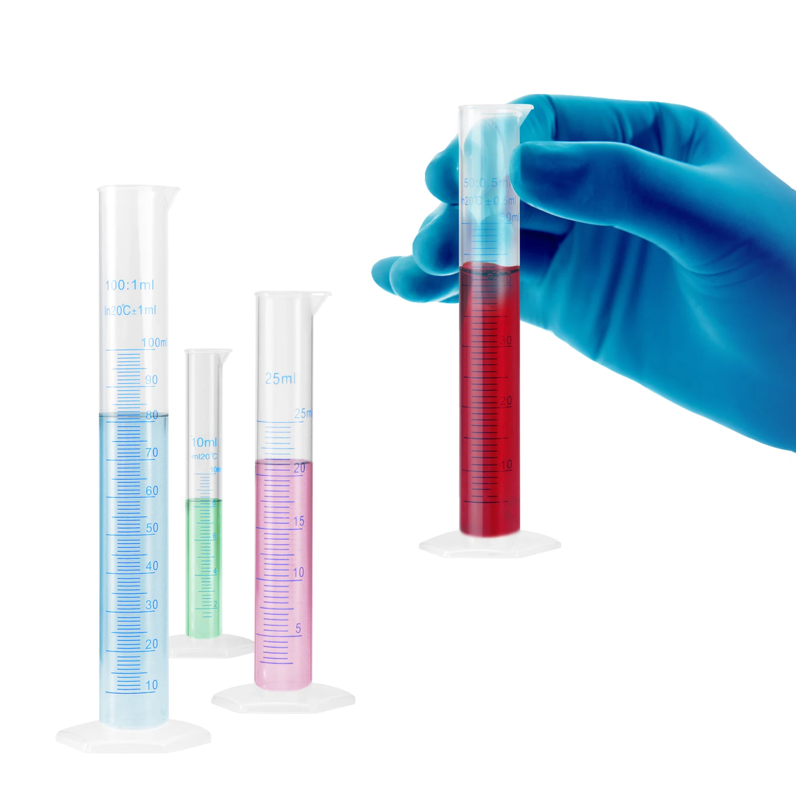 Plastic Measuring Cylinder 100Ml 50Ml 10Ml Test Tube Set Cylinders Tubes Lab Cup Science Transparent Ml Beakers