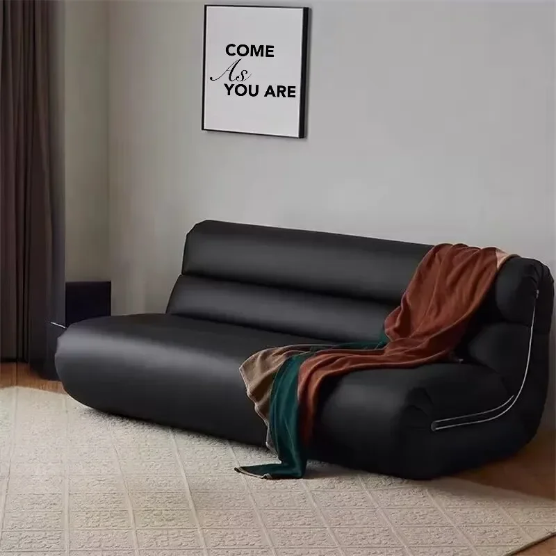 

Black Leather Sofa Small Apartment Balcony Living Room Recliner