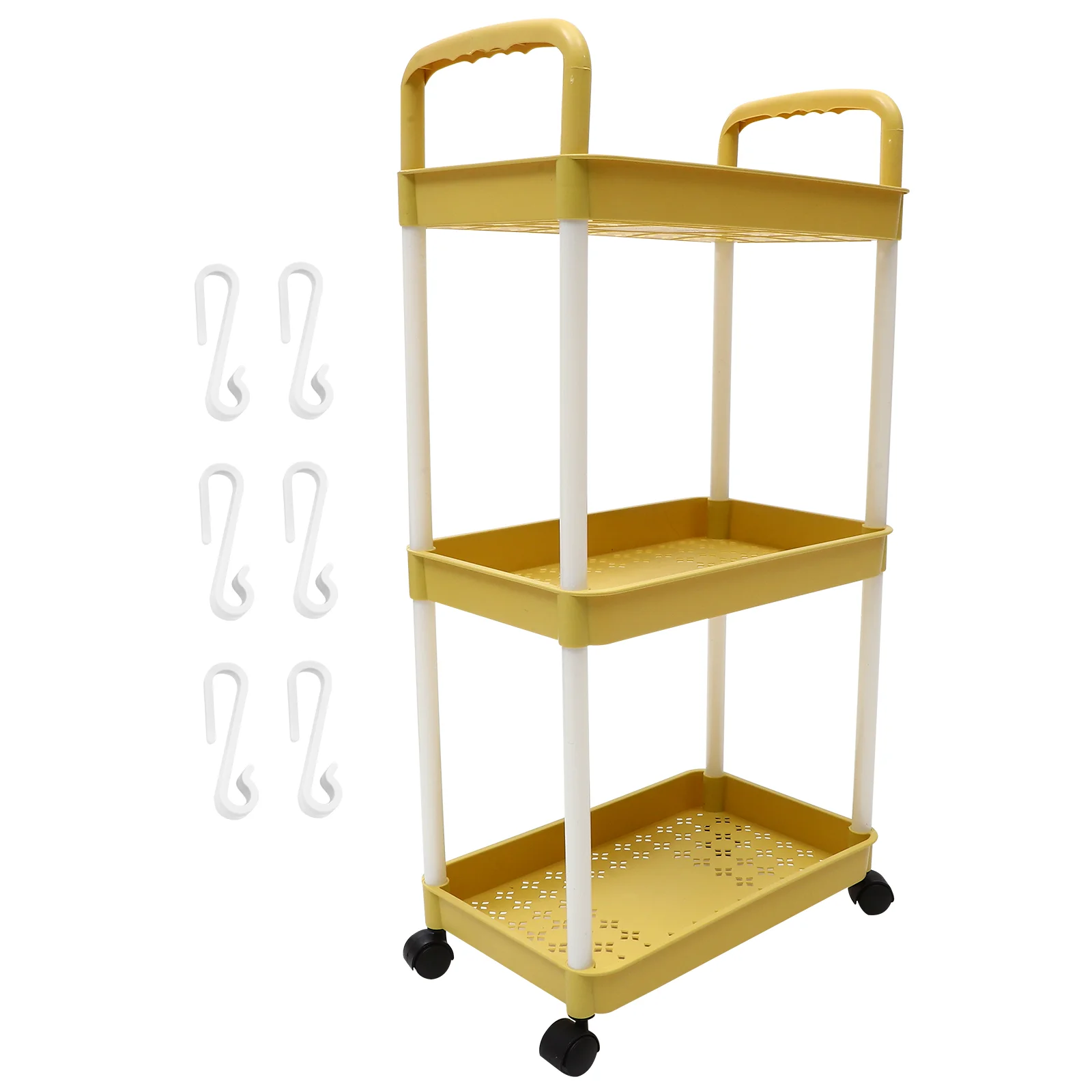 

Movable Storage Organizer with Wheels Rolling Trolley Cart for Living Room