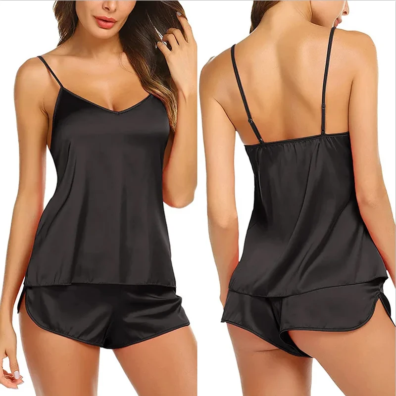 Women's Camisole And Shorts Set Pajamas Sleepwear Home Clothes Nightwear Sexy Lingerie Underwear Nightgown