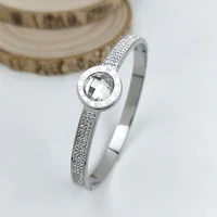 Luxury Jewelry Bracelet Round Crystal Zircon Roman Numeral Bangle for Men Women Stainless Steel Charm Designer Couple Bracelets 2